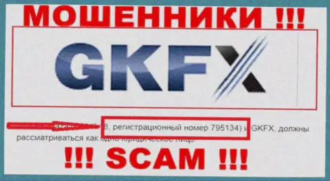 Номер регистрации обманщиков сети Интернет компании GKFX ECN - 795134