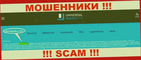 UM Media LLC это организация, которая владеет мошенниками UniversalMarkets