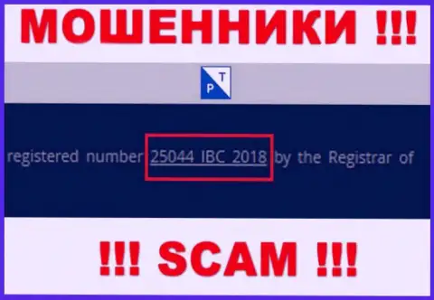 Номер регистрации компании PlazaTrade Net, возможно, что и липовый - 25044 IBC 2018