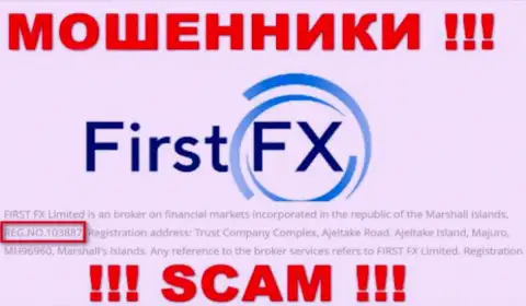Номер регистрации конторы FirstFX Club, который они представили на своем онлайн-сервисе: 103887
