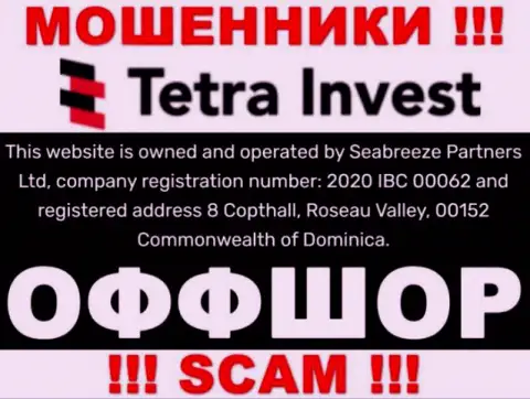 На сайте аферистов Tetra Invest идет речь, что они расположены в оффшорной зоне - 8 Copthall, Roseau Valley, 00152 Commonwealth of Dominica, будьте очень внимательны
