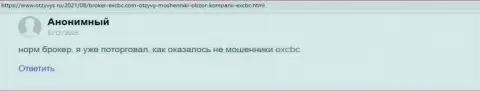 Сайт otzyvys ru поделился объективным отзывом валютного игрока об брокерской фирме EXCBC