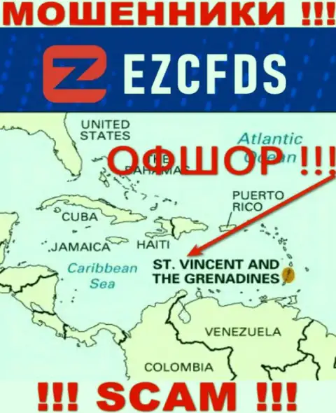 Сент-Винсент и Гренадины - офшорное место регистрации мошенников EZCFDS Com, расположенное на их сайте