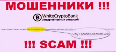 Юридическим лицом, управляющим internet ворами White Crypto Bank, является Джили Финанс Денмарк А/С