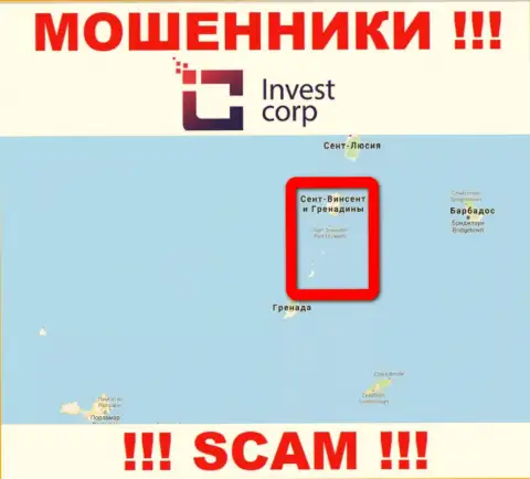 Мошенники Invest Corp зарегистрированы на территории - St. Vincent and the Grenadines
