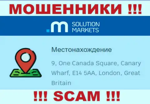 На интернет-сервисе Solution Markets нет достоверной инфы об официальном адресе организации - это РАЗВОДИЛЫ !!!