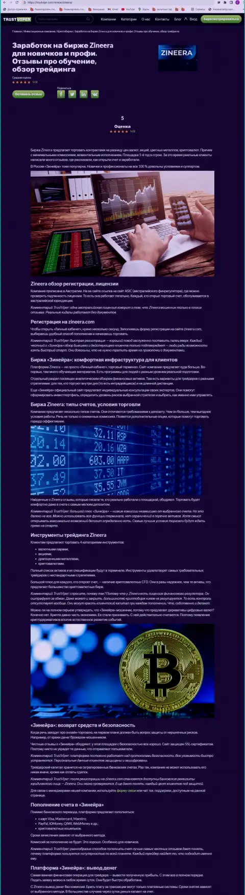Обзор условий для торговли криптовалютной брокерской организации Zinnera на сайте Траствайпер Ком