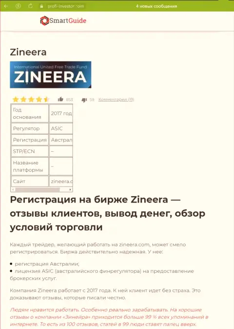 Обзор условий организации Зиннейра Ком, описанный в обзорной статье на интернет-сервисе Smartguides24 Com