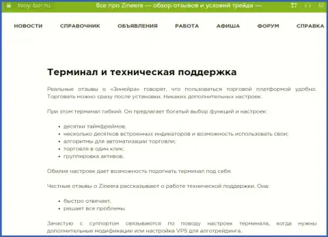 Обзор функций официального информационного портала брокерской фирмы Zinnera Com в публикации на web-сервисе Твой Бор Ру