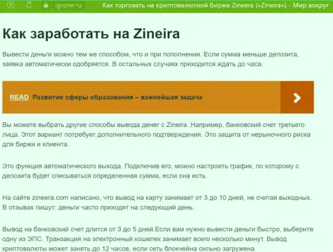 Статья о возврате вложенных средств в дилинговой компании Zinnera, предоставленная на онлайн-сервисе igrone ru