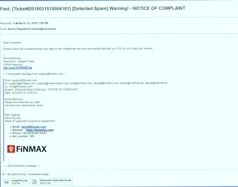 Подобная жалоба на официальный web-сайт ФинМакс поступила и регистратору домена